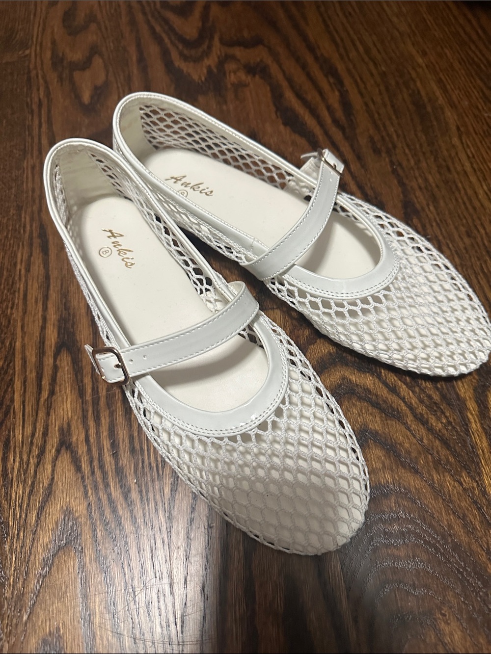Ankle-Strap White Mesh Mary Jane Flats